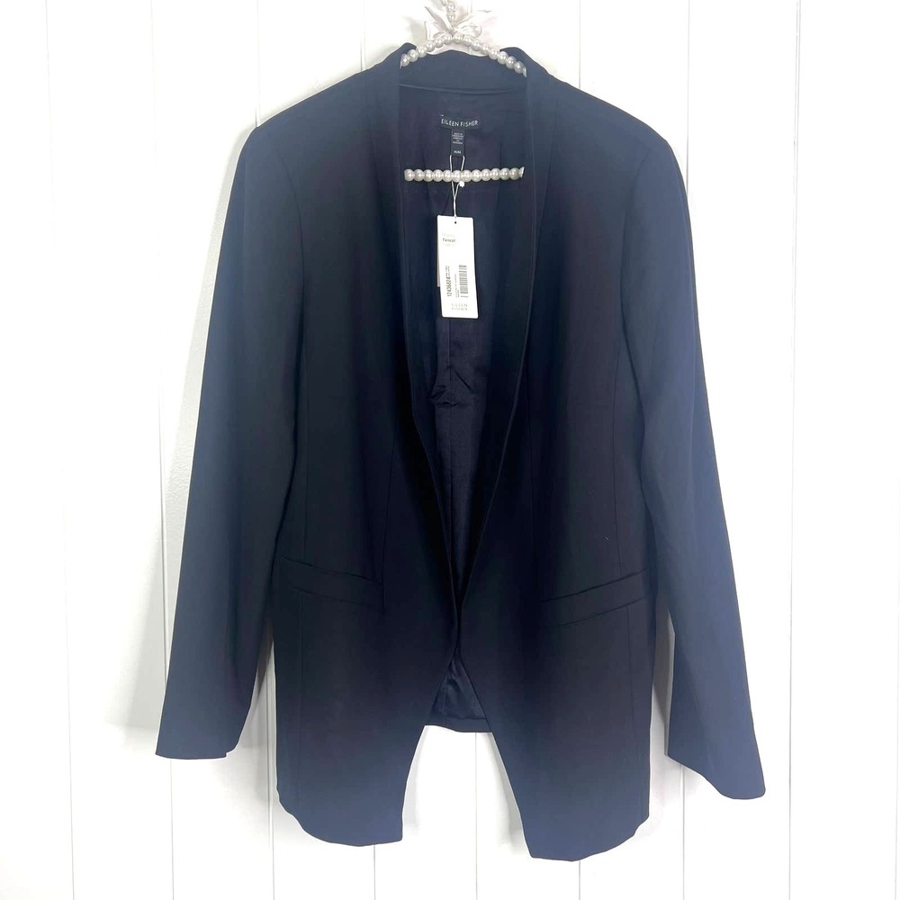 Eileen Fisher NWT Black Open Front Shawl Collar Classic and Timeless Blazer SZ M